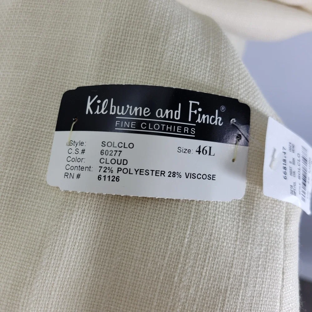 Kilburn Finch Men's‎ Sport Coat Blazer Two Button Ivory Polyester Blend 46L NEW